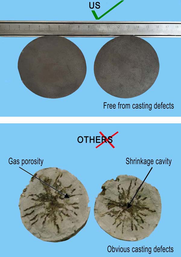 Photograph of OTHERS casting balls showing casting defects such as shrinkage and gas porosity 